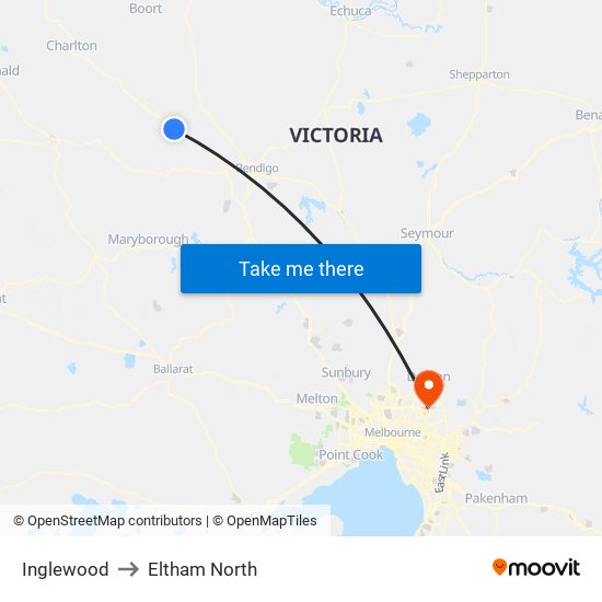 Inglewood to Eltham North map