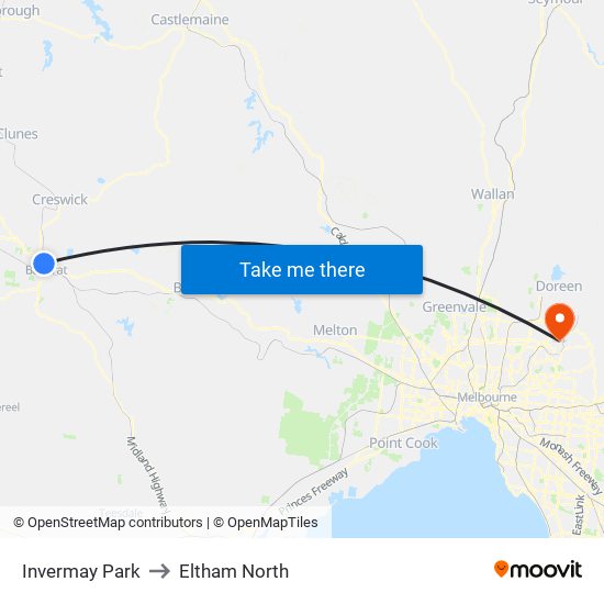 Invermay Park to Eltham North map
