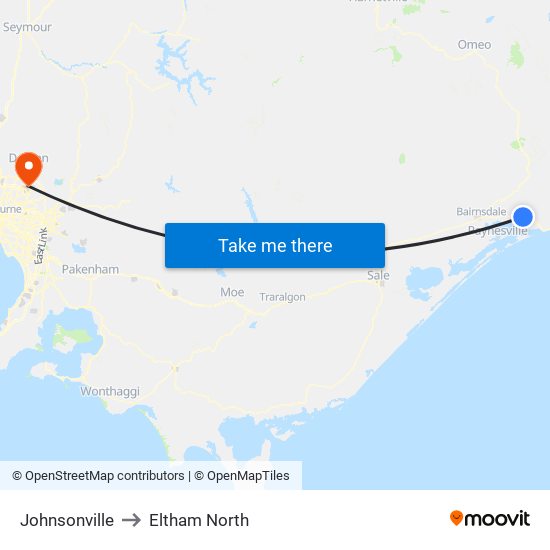 Johnsonville to Eltham North map