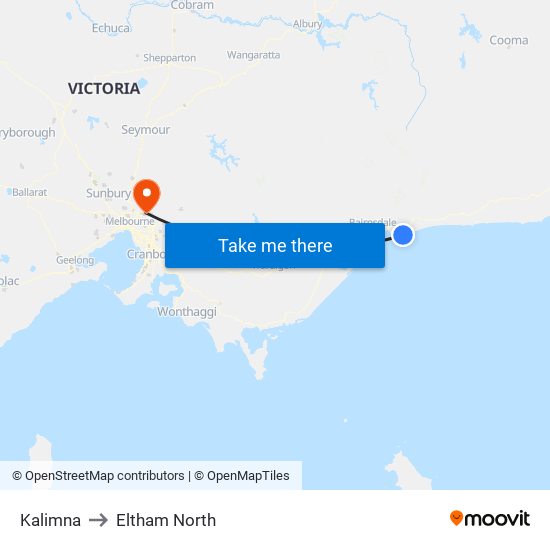 Kalimna to Eltham North map