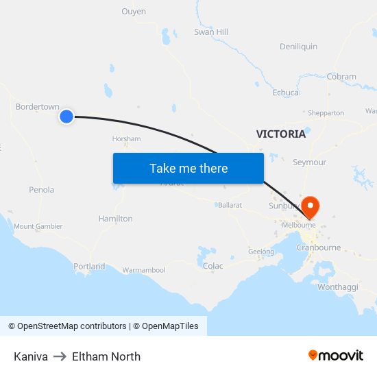 Kaniva to Eltham North map