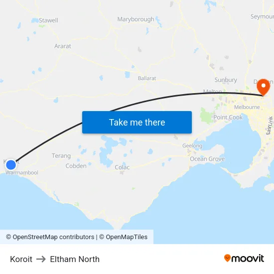 Koroit to Eltham North map