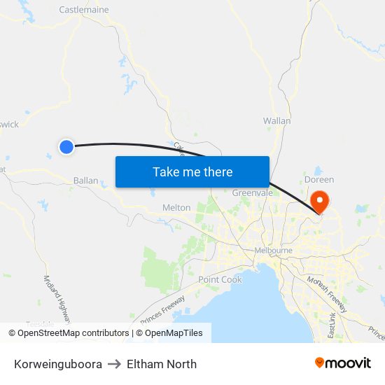 Korweinguboora to Eltham North map