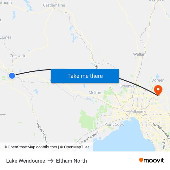Lake Wendouree to Eltham North map