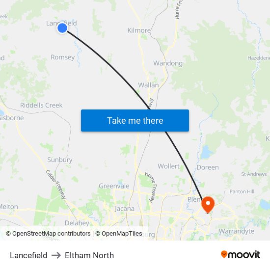 Lancefield to Eltham North map