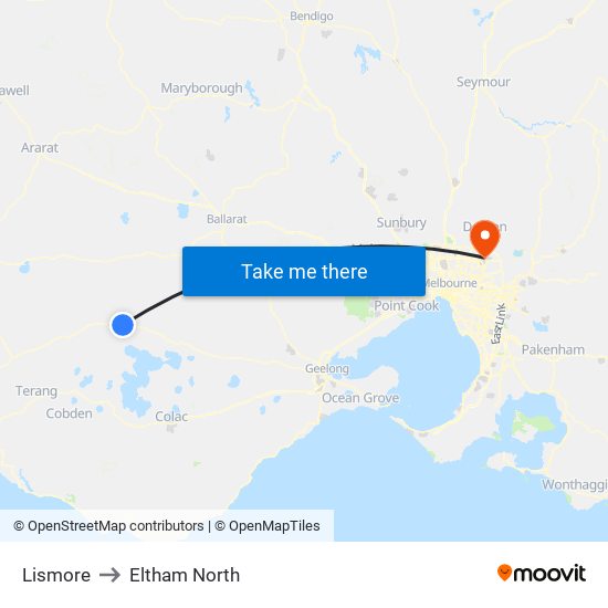 Lismore to Eltham North map