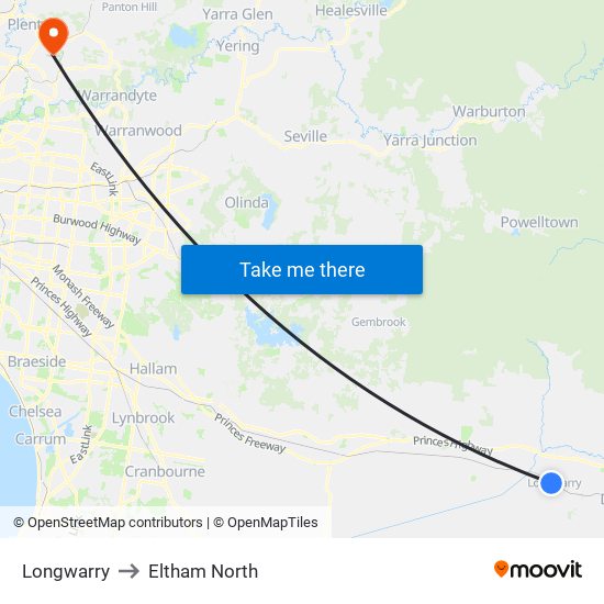 Longwarry to Eltham North map