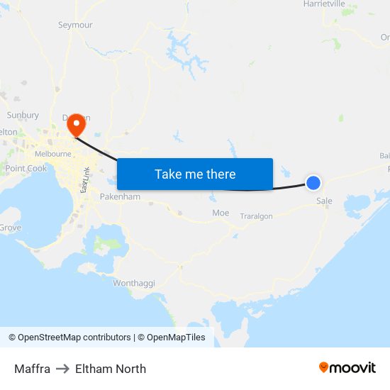 Maffra to Eltham North map