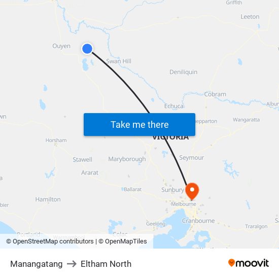 Manangatang to Eltham North map