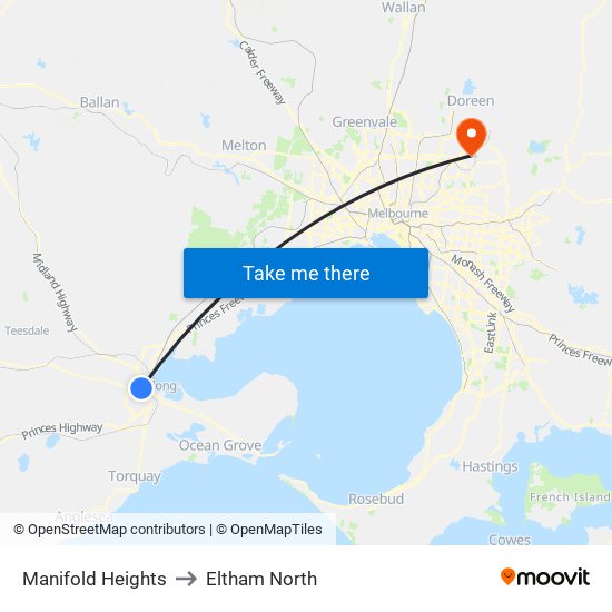 Manifold Heights to Eltham North map