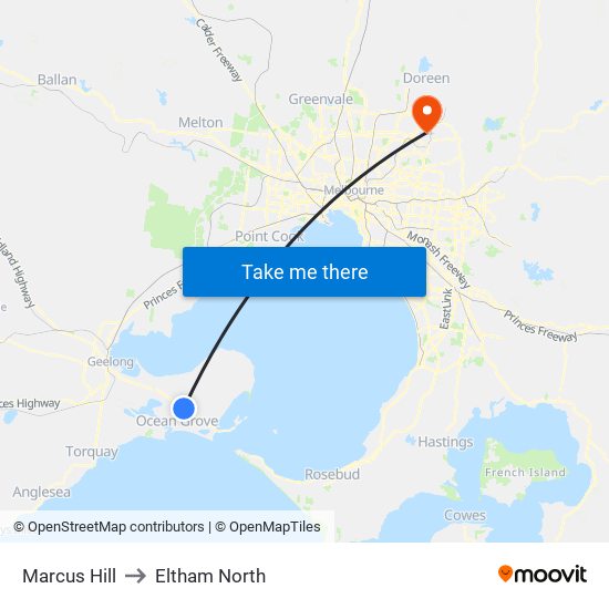 Marcus Hill to Eltham North map