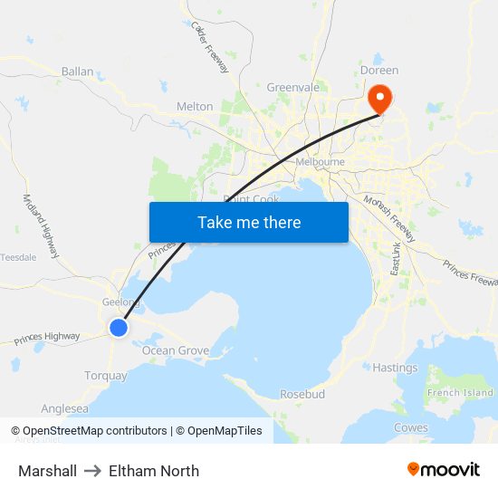 Marshall to Eltham North map