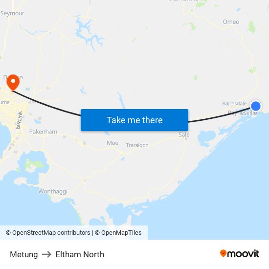 Metung to Eltham North map