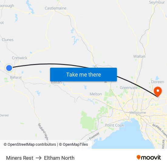 Miners Rest to Eltham North map