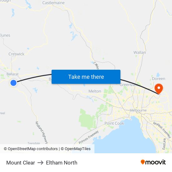 Mount Clear to Eltham North map