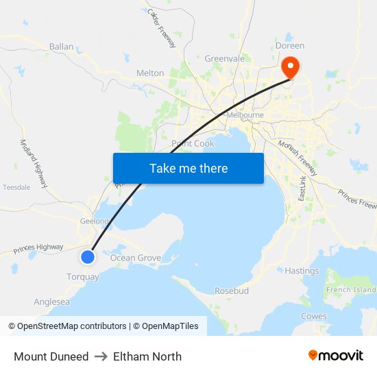 Mount Duneed to Eltham North map