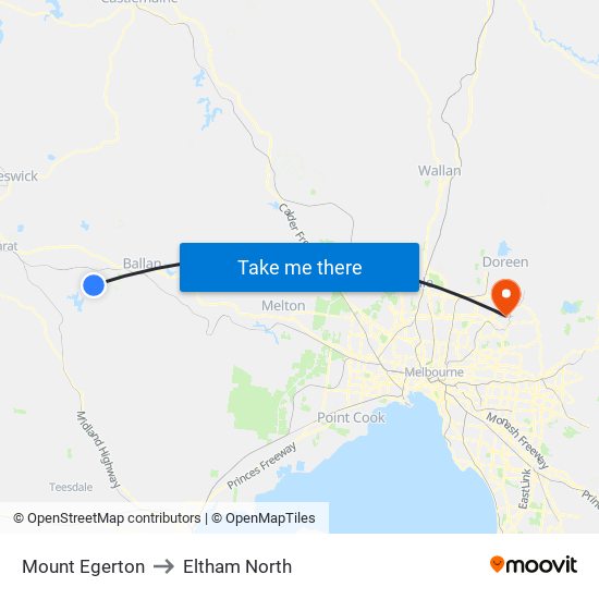 Mount Egerton to Eltham North map