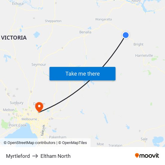 Myrtleford to Eltham North map