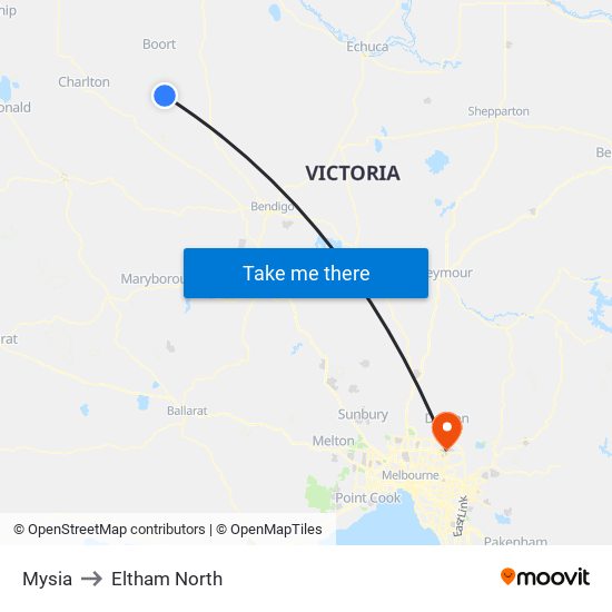 Mysia to Eltham North map