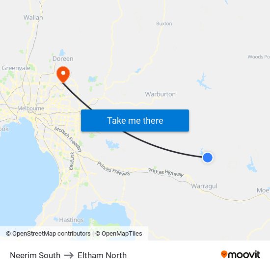 Neerim South to Eltham North map