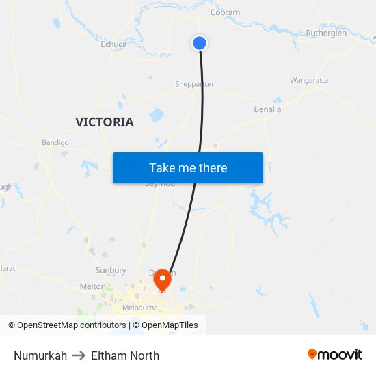 Numurkah to Eltham North map