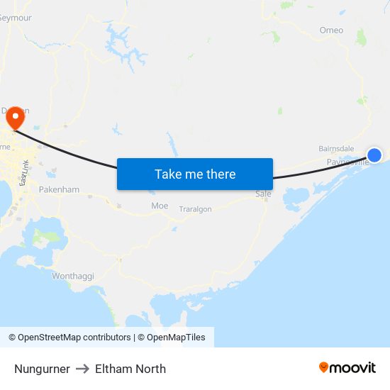 Nungurner to Eltham North map