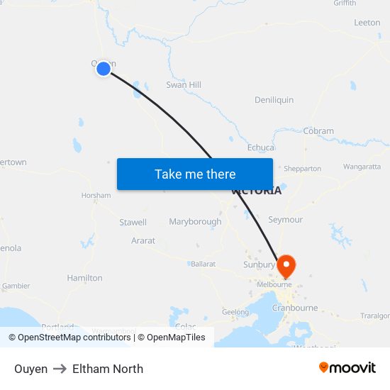 Ouyen to Eltham North map