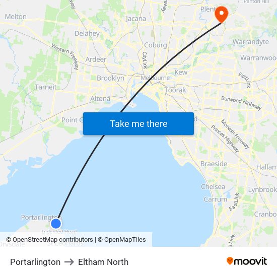 Portarlington to Eltham North map