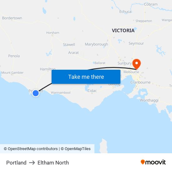 Portland to Eltham North map