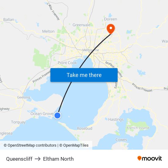 Queenscliff to Eltham North map