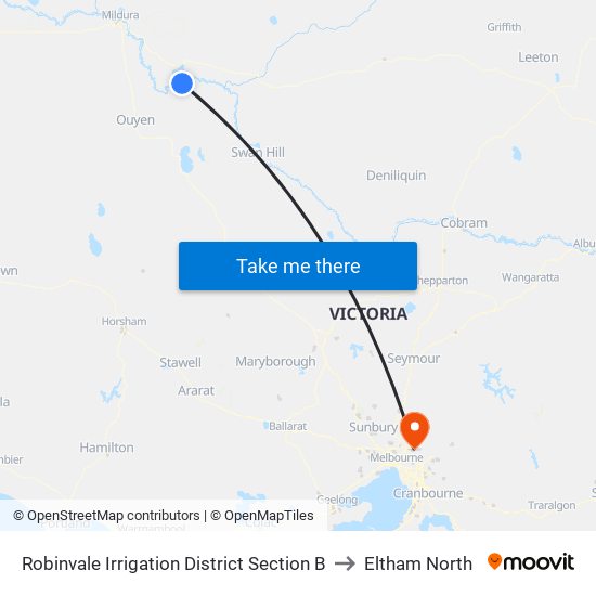 Robinvale Irrigation District Section B to Eltham North map