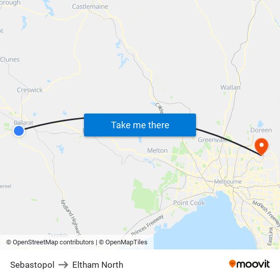 Sebastopol to Eltham North map