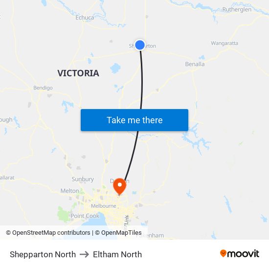 Shepparton North to Eltham North map