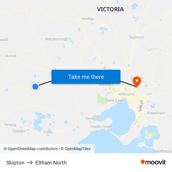 Skipton to Eltham North map