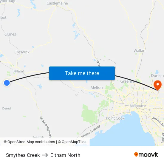 Smythes Creek to Eltham North map