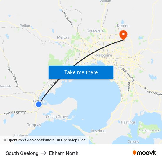 South Geelong to Eltham North map