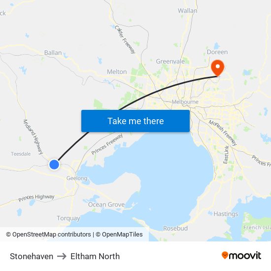 Stonehaven to Eltham North map