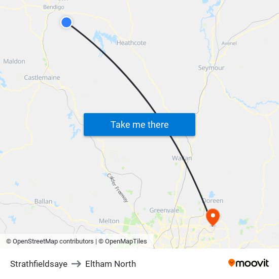 Strathfieldsaye to Eltham North map