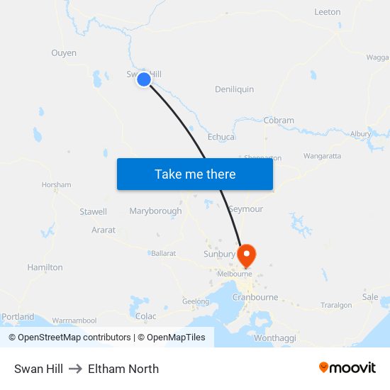 Swan Hill to Eltham North map