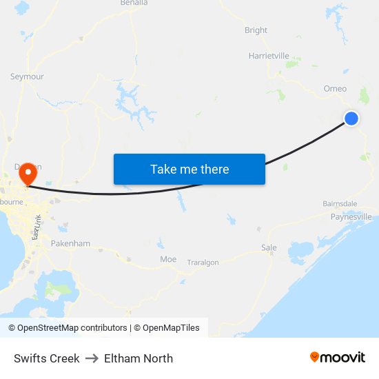 Swifts Creek to Eltham North map