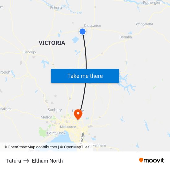 Tatura to Eltham North map