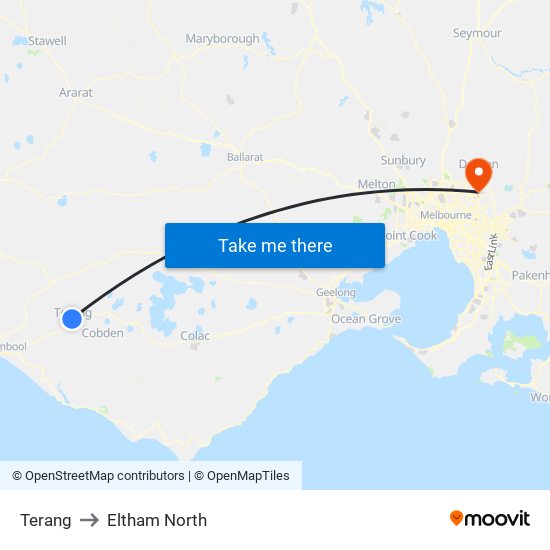 Terang to Eltham North map