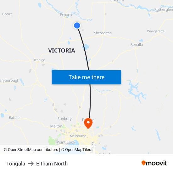Tongala to Eltham North map