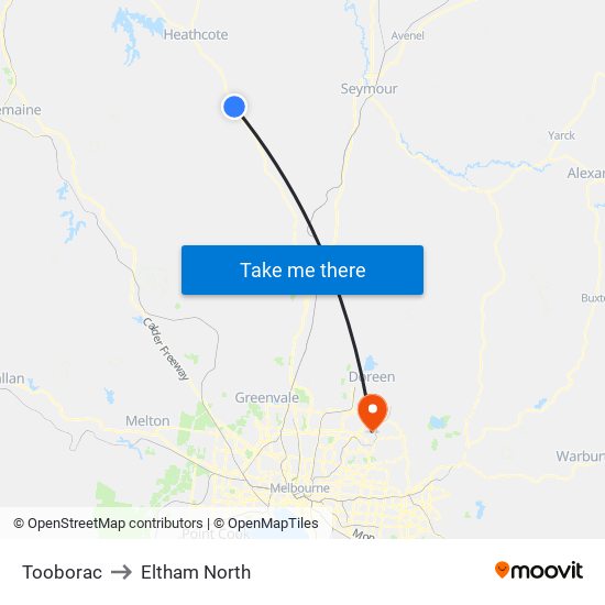 Tooborac to Eltham North map