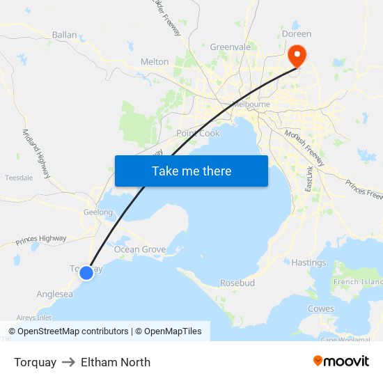 Torquay to Eltham North map