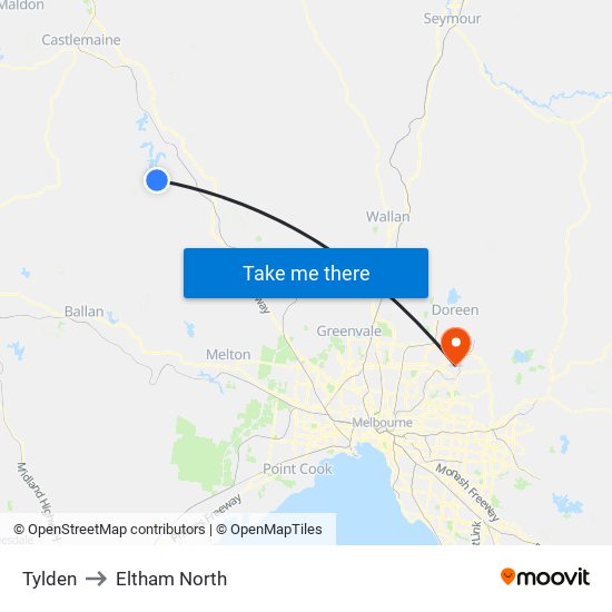 Tylden to Eltham North map