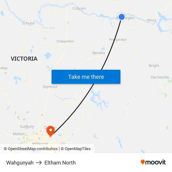 Wahgunyah to Eltham North map