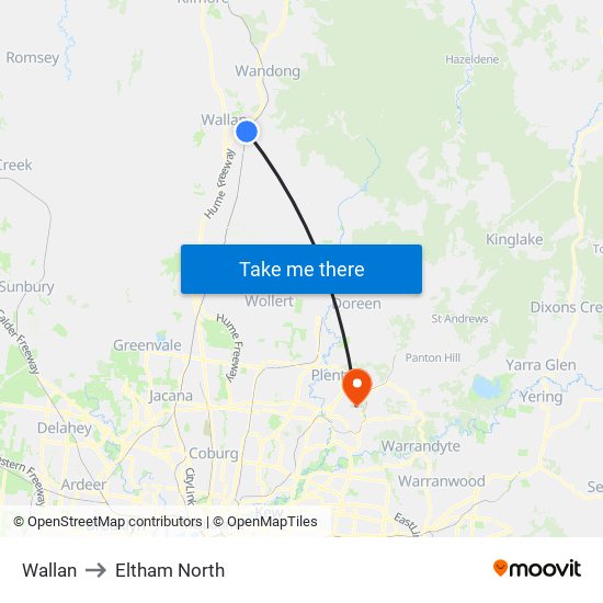 Wallan to Eltham North map