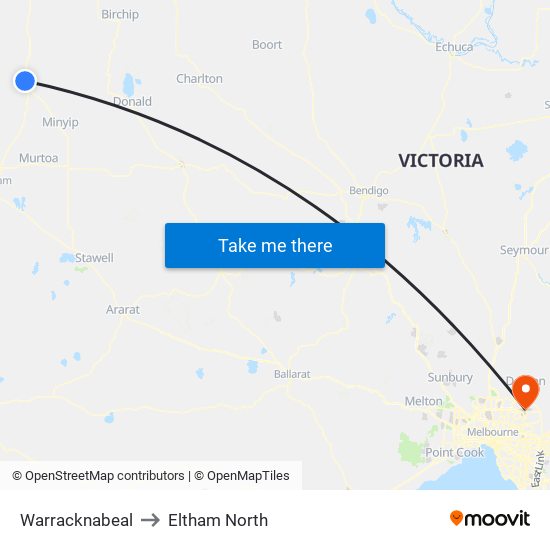 Warracknabeal to Eltham North map