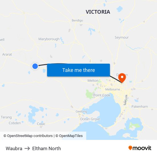 Waubra to Eltham North map